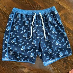Fair Harbor Anchor Navy Blue Floral Swim Trunks - Mens XL Like New